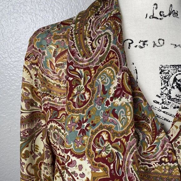 Vintage 90s San Andre Long Sleeve Asymmetrical Shawl Neck Blouse Paisley Sz 12 - Picture 3 of 14
